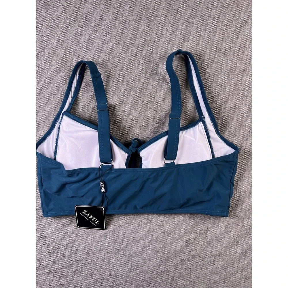ZAFUL Bikini Top Teal Blue Front Tie Keyhole Adjustable‎ Straps Women's XL 12/14